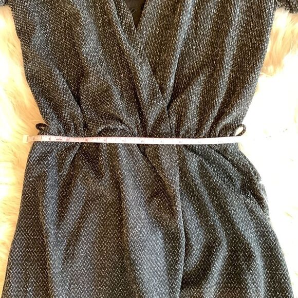 Black Silver Glitter Wrap Front Long Sleeve Minidress FRAICHE BY J Size Small - Picture 7 of 7
